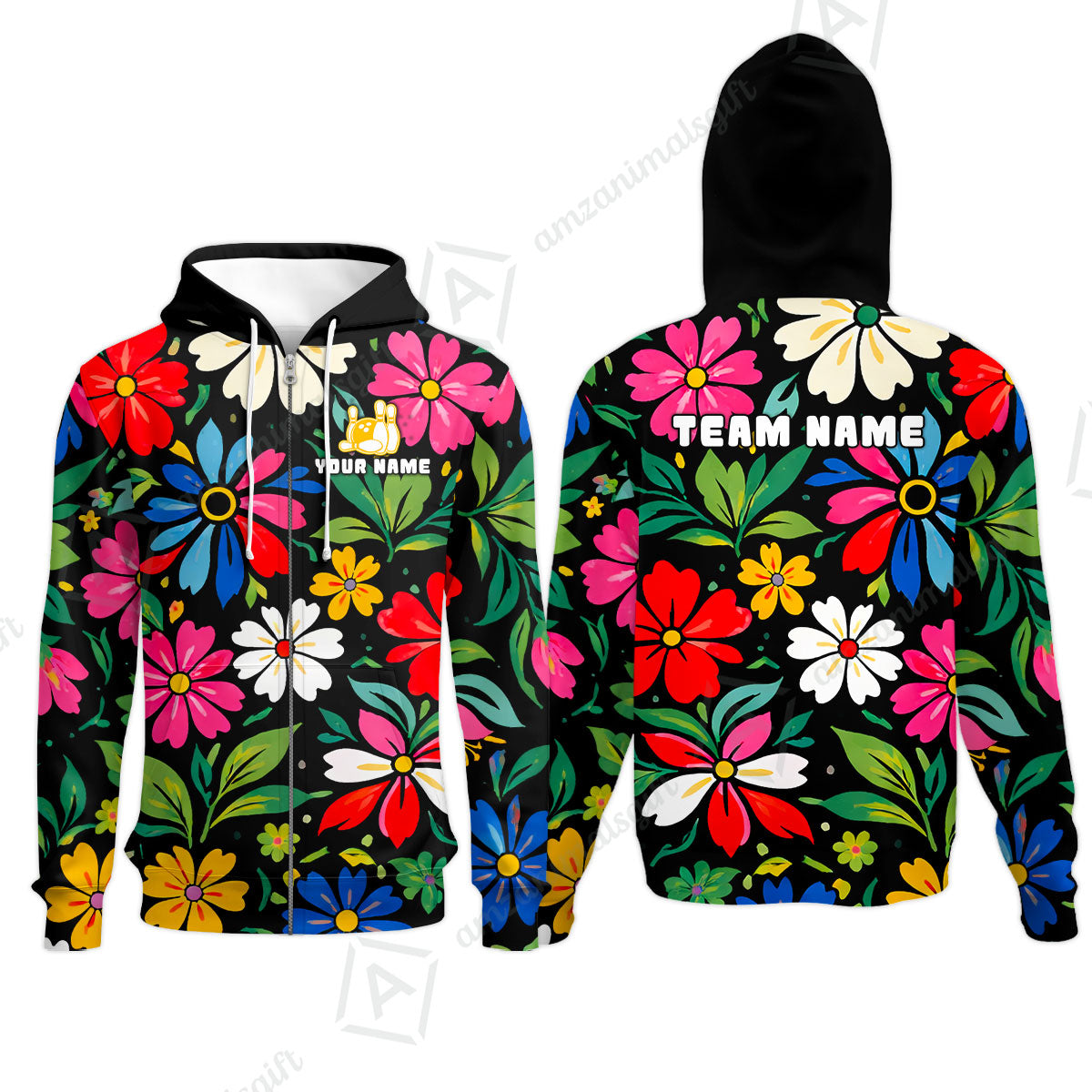 Custom Bowling Jersey Polo Shirt, Vibrant Summer Bloom Floral, Custom Bowling Jersey Team Shirt For Players With Name and Team Name