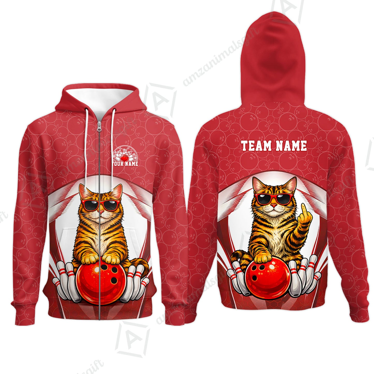 Custom Bowling Polo Shirt, Funny Cat with Sunglasses Bowling Custom Bowling Polo Team Shirt For Players With Name & Team Name