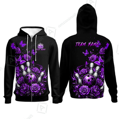 Custom Bowling Jersey Polo Shirt, Gothic Rose Bowling, Custom Bowling Jersey Team Shirt For Players With Name & Team Name