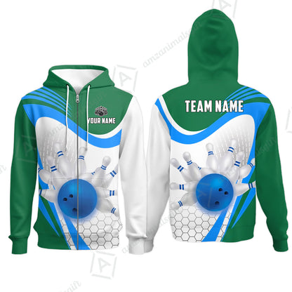 Custom Bowling Jersey Polo Shirt, Geometric Streamline & Fresh Mint, Custom Bowling Jersey Team Shirt For Players With Name & Team Name