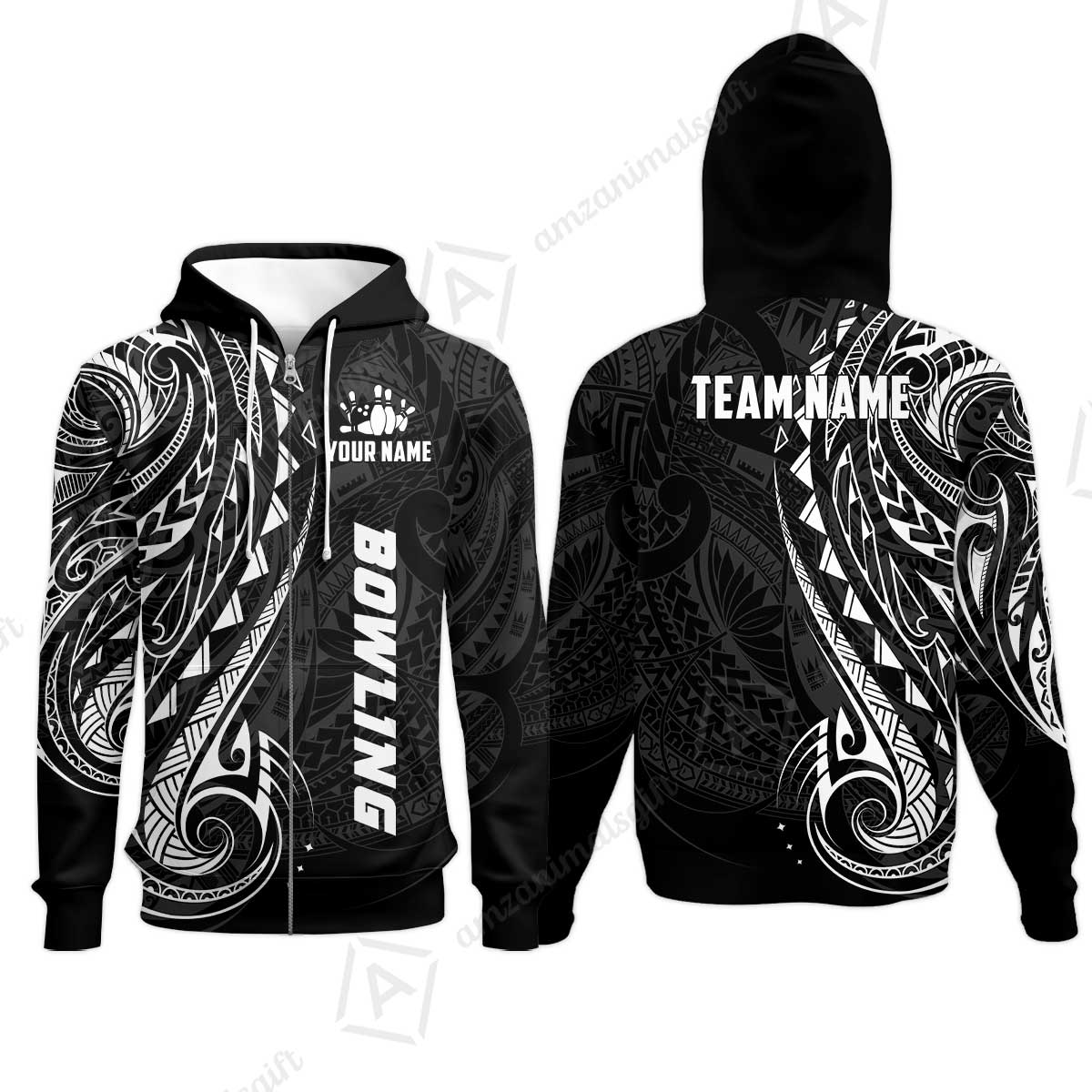 Custom Bowling Jersey Polo Shirt, Polynesian Maori Tribal Tattoo Bowling, Custom Bowling Jersey Team Shirt For Players With Name and Team Name