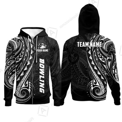 Custom Bowling Jersey Polo Shirt, Polynesian Maori Tribal Tattoo Bowling, Custom Bowling Jersey Team Shirt For Players With Name and Team Name