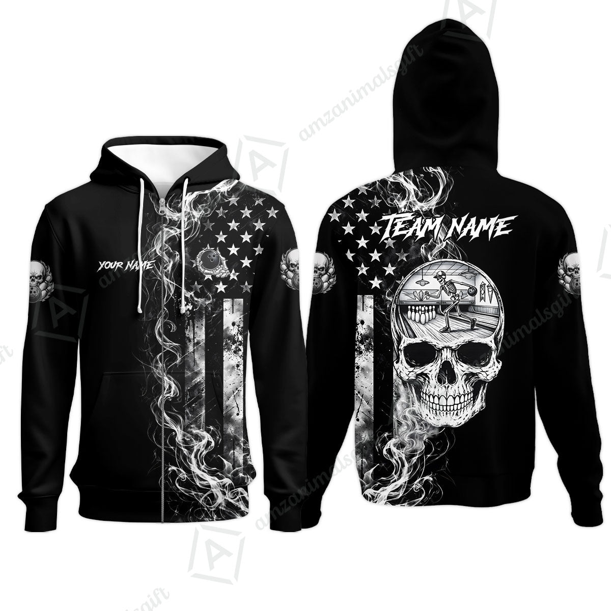 Custom Bowling Jersey Polo Shirt, Gothic Skeleton Skull Strike, Custom Bowling Jersey Team Shirt For Players With Name and Team Name