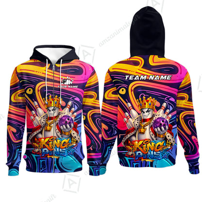 Custom Bowling Jersey Polo Shirt, Psychedelic Graffiti King Pins Mascot, Custom Bowling Jersey Team Shirt For Players With Name and Team Name
