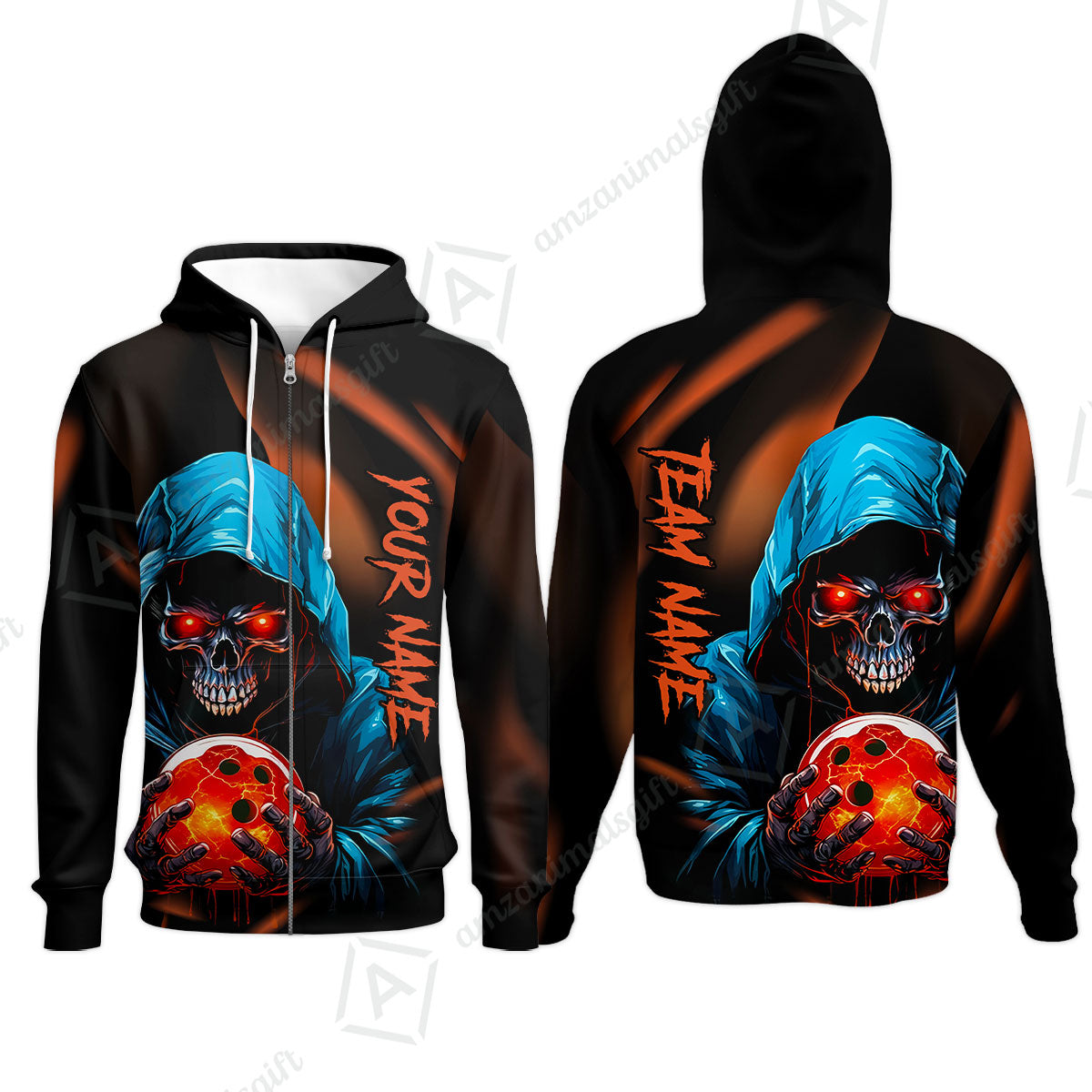 Customized Bowling Polo, Grim Reaper Skull Bowling Jerseys Bowler Outfit Custom Name And Team Name Shirt