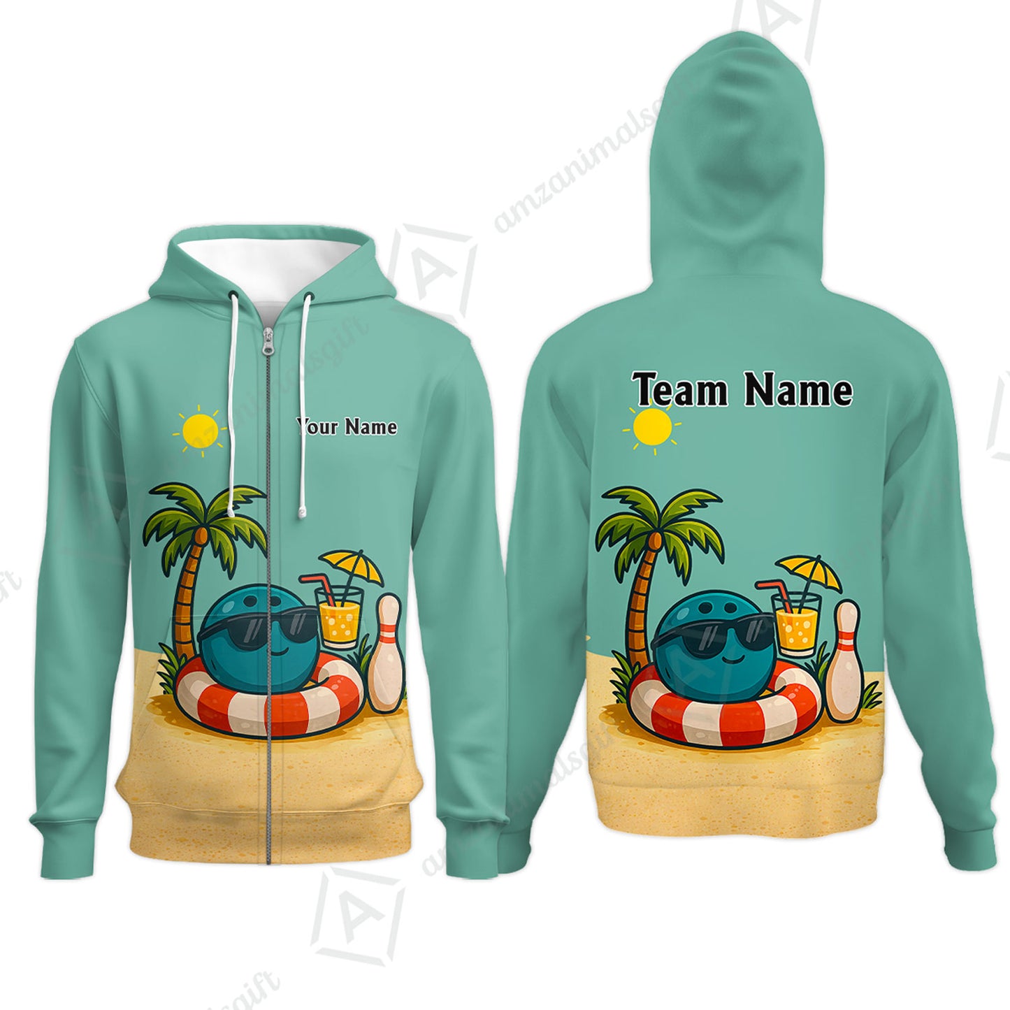 Custom Bowling Polo Shirt, Cute Cartoon Bowling Beach Custom Bowling Polo Team Shirt For Players With Name & Team Name
