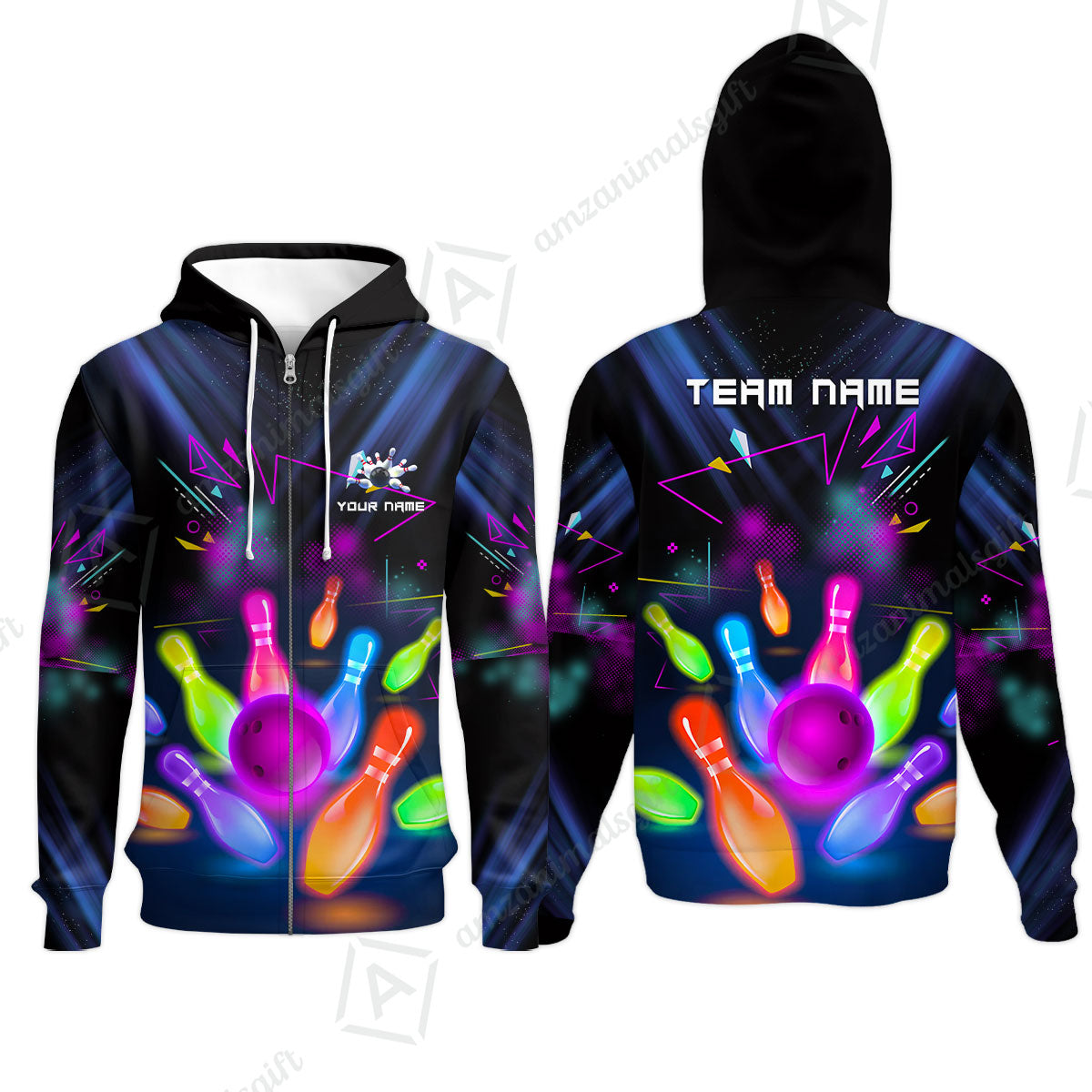 Custom Neon Bowling Team Jerseys Polo Shirts, Glow Strike Bowling uniforms, Bowling Ball Neon Bowling Personalized Name And Team Name