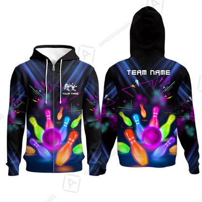 Custom Neon Bowling Team Jerseys Polo Shirts, Glow Strike Bowling uniforms, Bowling Ball Neon Bowling Personalized Name And Team Name