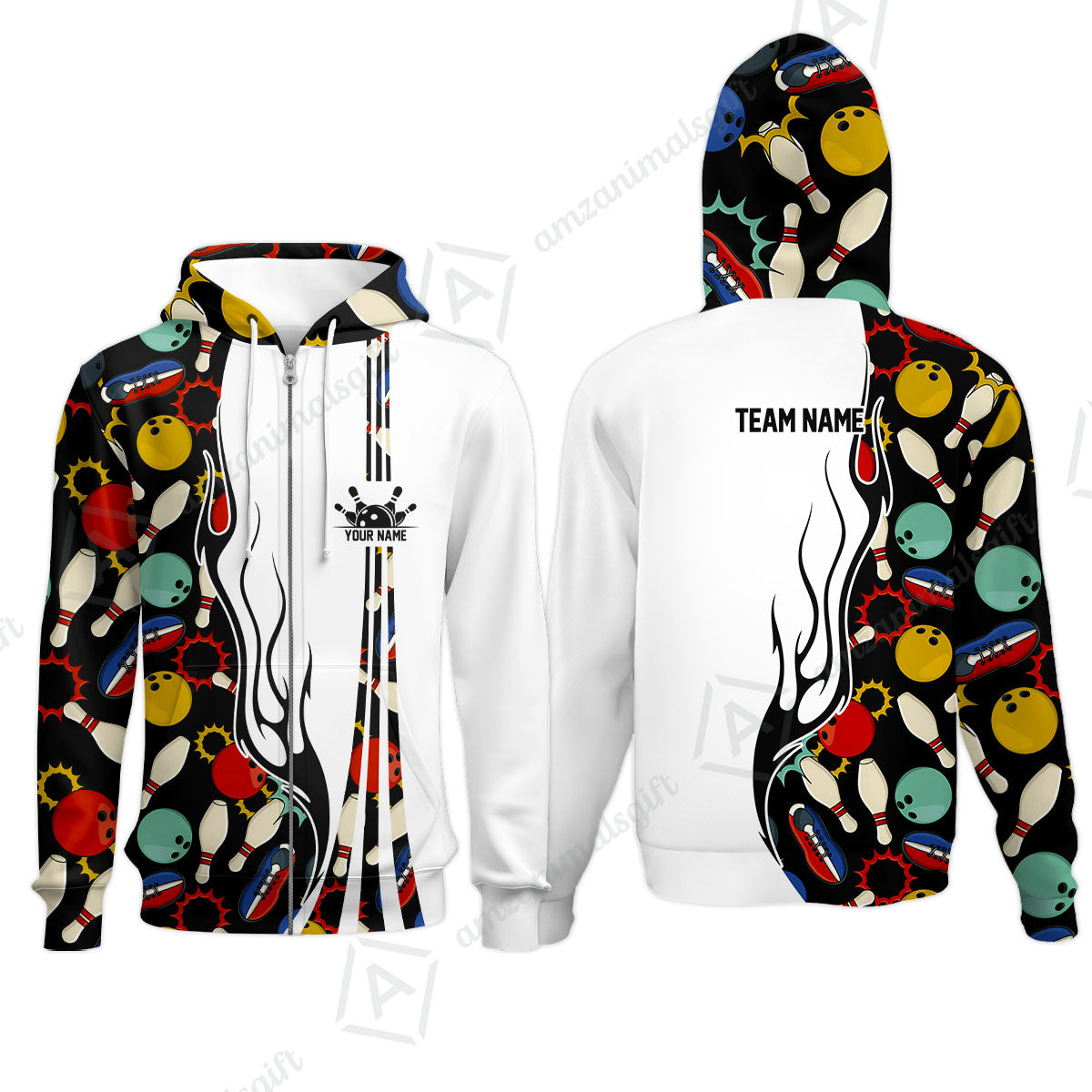 Custom Bowling Team Jerseys Polo Shirts, Custom Multi Color Icon Bowling Uniforms Jerseys, Personalized Name And Team Name