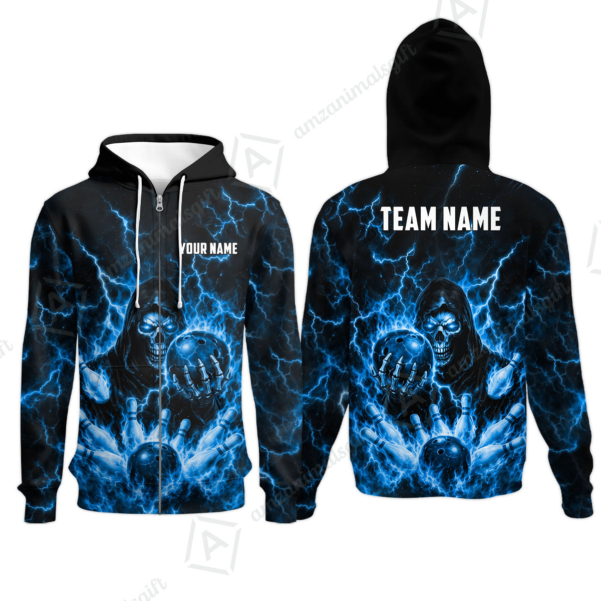 Custom Bowling Jersey Polo Shirt, Lightning Grim Reaper, Custom Bowling Jersey Team Shirt For Players With Name & Team Name