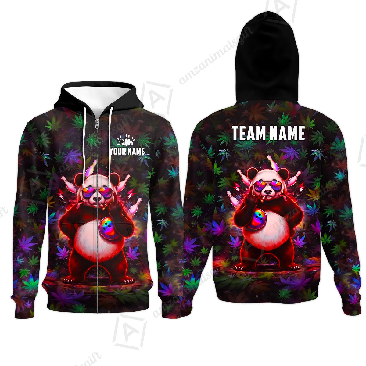 Custom Bowling Jersey Polo Shirt, Badass Stoner Panda & Psychedelic Leaves, Custom Bowling Jersey Team Shirt For Players With Name & Team Name