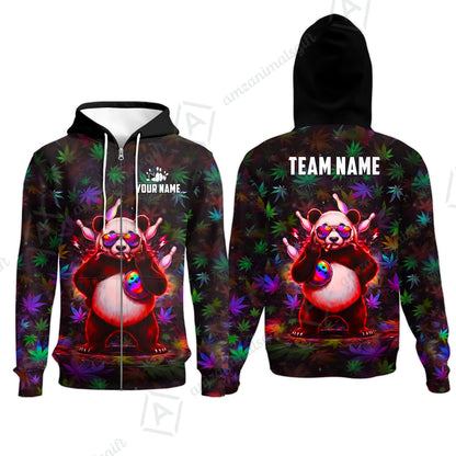 Custom Bowling Jersey Polo Shirt, Badass Stoner Panda & Psychedelic Leaves, Custom Bowling Jersey Team Shirt For Players With Name & Team Name