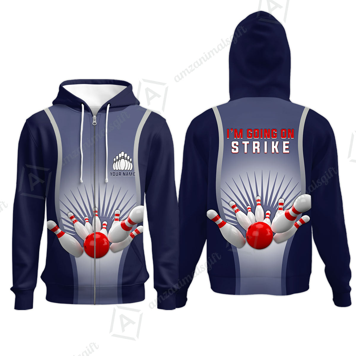 Bowling Zip Hoodie Custom Name - Bowling I'm Going On Strike Personalized Aloha Zip Hoodie - Gift For Friend, Family, Bowling Lovers