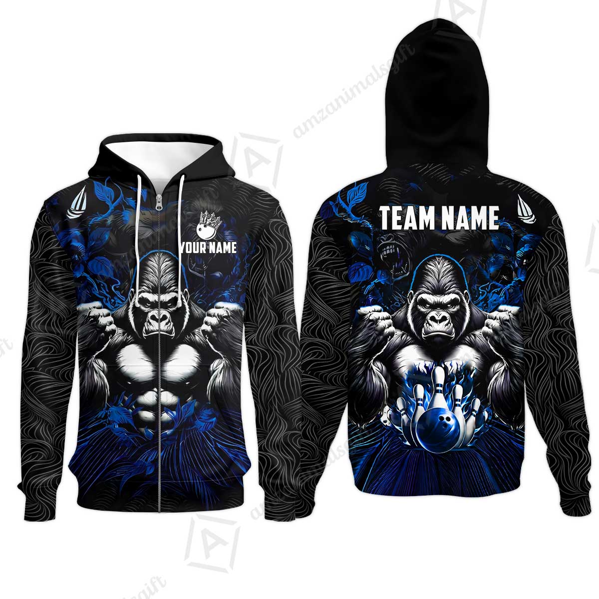 Custom Bowling Jersey Polo Shirt, Furious Gorilla Mascot, Custom Bowling Jersey Team Shirt For Players With Name & Team Name