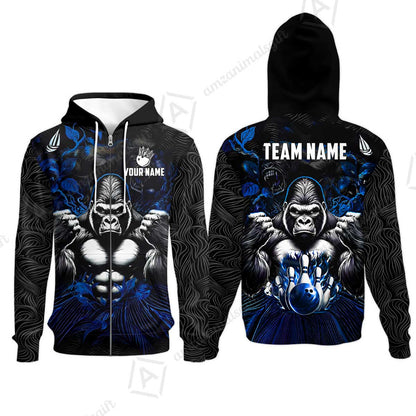 Custom Bowling Jersey Polo Shirt, Furious Gorilla Mascot, Custom Bowling Jersey Team Shirt For Players With Name & Team Name