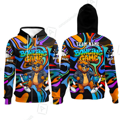 Custom Bowling Jersey Polo Shirt, Trippy Swirl Rocker Bear Graffiti Style, Custom Bowling Jersey Team Shirt For Players With Name & Team Name