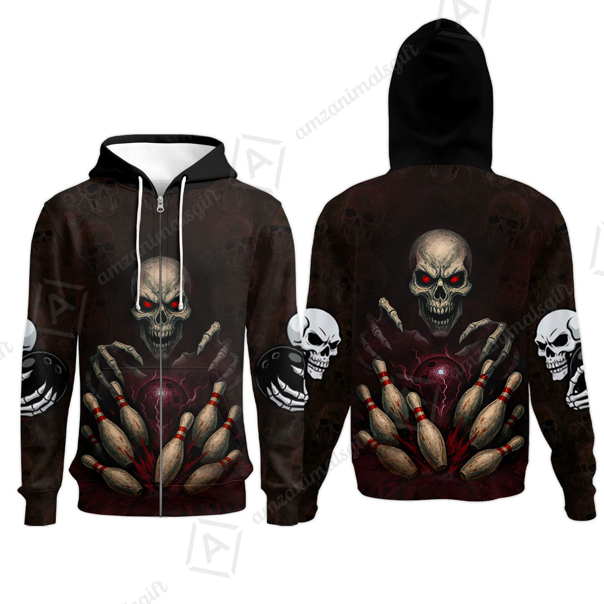 Custom Colorful Skull Bowling Team Jerseys Polo Shirts, Bowling uniforms, Multicolor Skull Bowling Personalized Name And Team Name