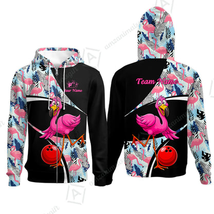 Custom Funny Cartoon Flamingo Bowling Jersey Polo Shirt, Custom Funny Cartoon Flamingo Bowling Jersey Team Shirt For Players With Name & Team Name