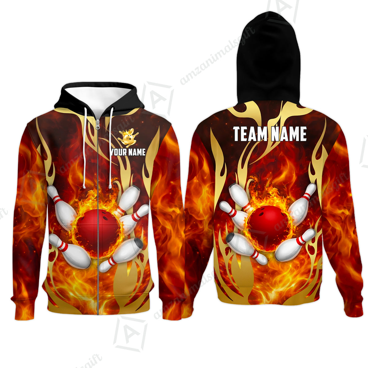 Custom Bowling Jersey Polo Shirt, Abyssal Fire & Golden Flames, Custom Bowling Jersey Team Shirt For Players With Name & Team Name
