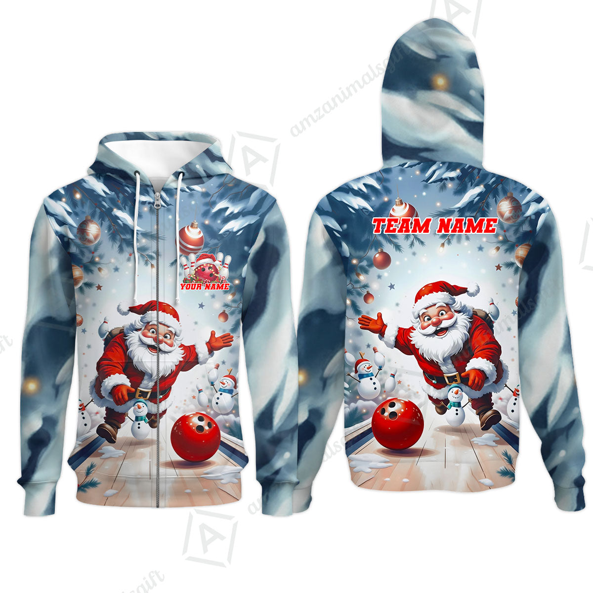 Custom Funny Santa Playing Bowling Team Jerseys Polo Shirts, Christmas Bowling uniforms - Bowling Polo Personalized Name And Team Name