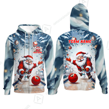 Custom Funny Santa Playing Bowling Team Jerseys Polo Shirts, Christmas Bowling uniforms - Bowling Polo Personalized Name And Team Name