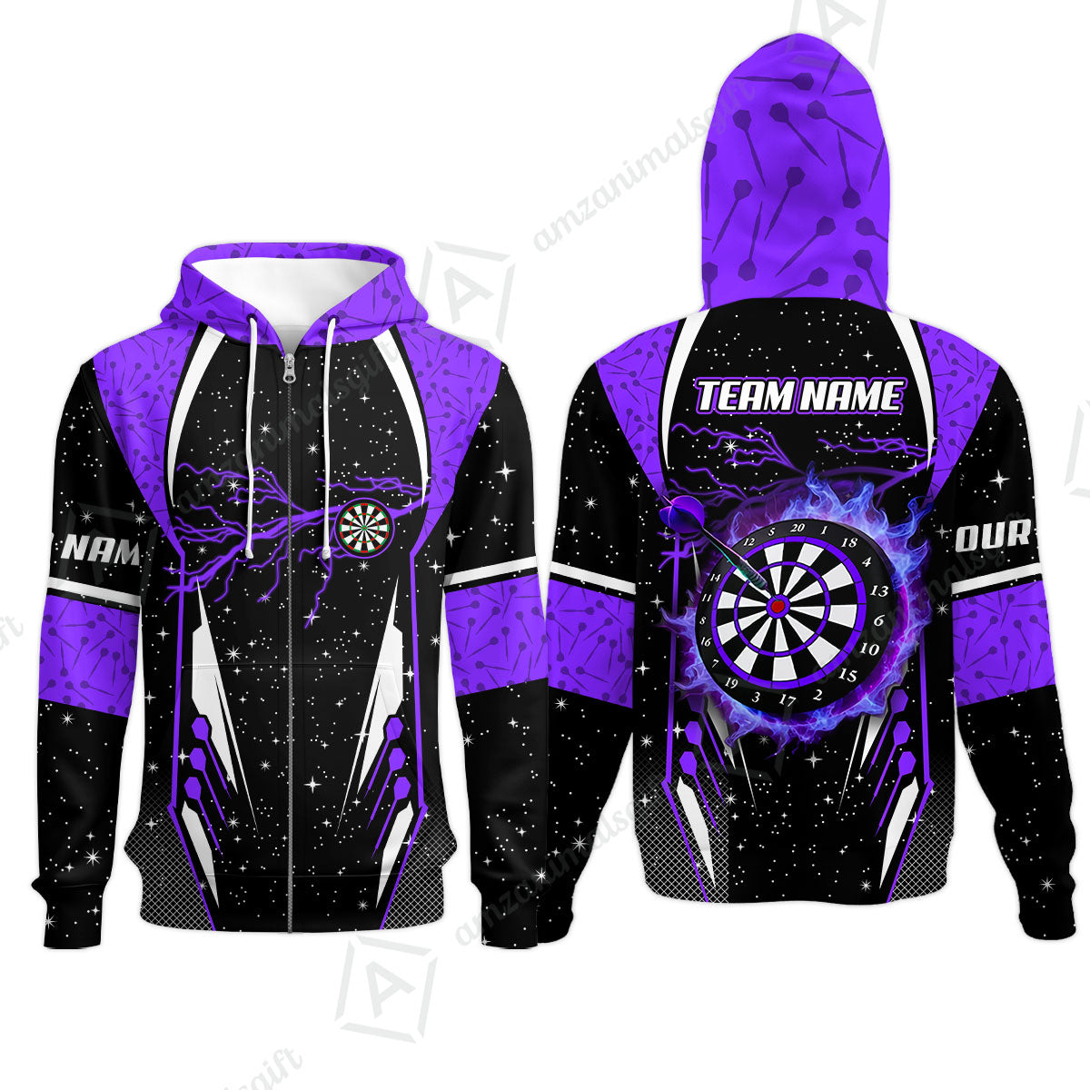 Custom Lightning Glitter Darts Team Unisex Polo Shirts, Customized Name Team Name Darts Team Jerseys Uniform