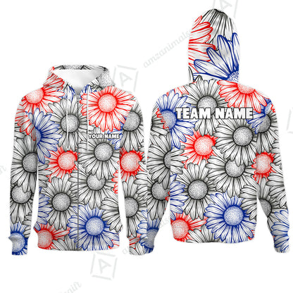 Custom Sunflower Bowling Team Jersey, Sunflower Bowling Polo Quarter-Zip Shirts, Bowling Uniforms Jerseys, Custom Name And Team Name