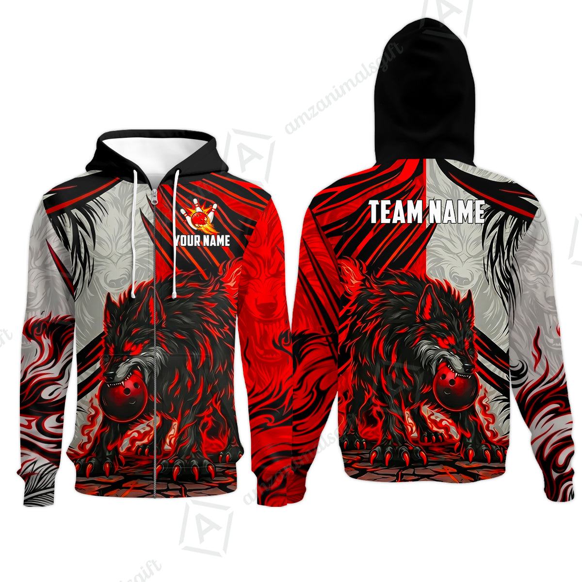 Custom Bowling Jersey Polo Shirt, Lone Wolf Strike & Emerald Frost, Custom Bowling Jersey Team Shirt For Players With Name & Team Name