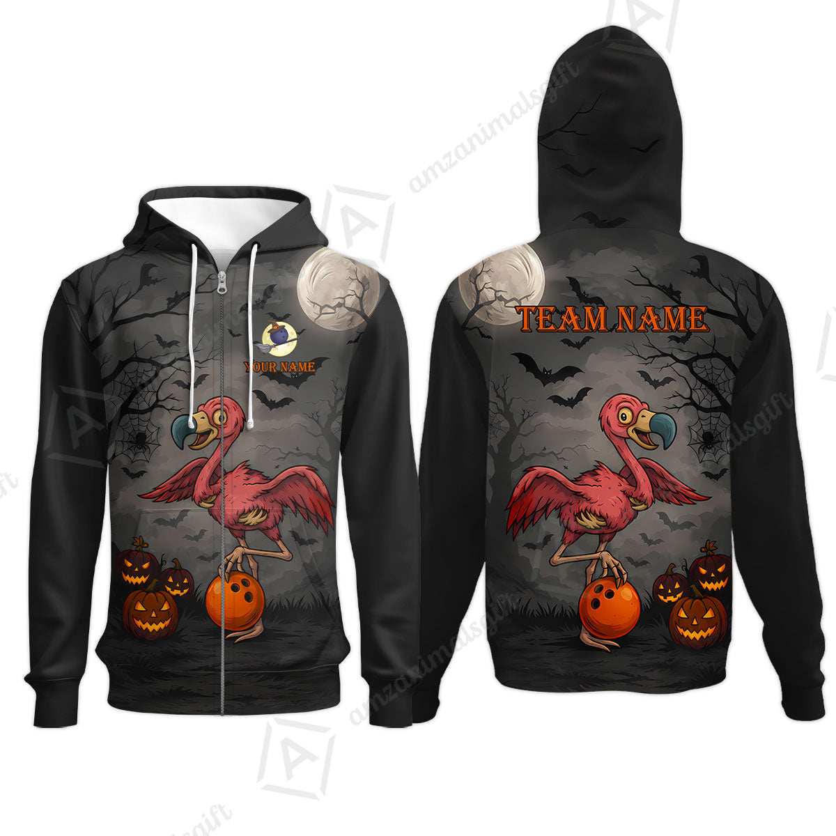 Customized Halloween Zombie Flamingo Bowling Jersey, Custom Name And Team Name For Bowlers