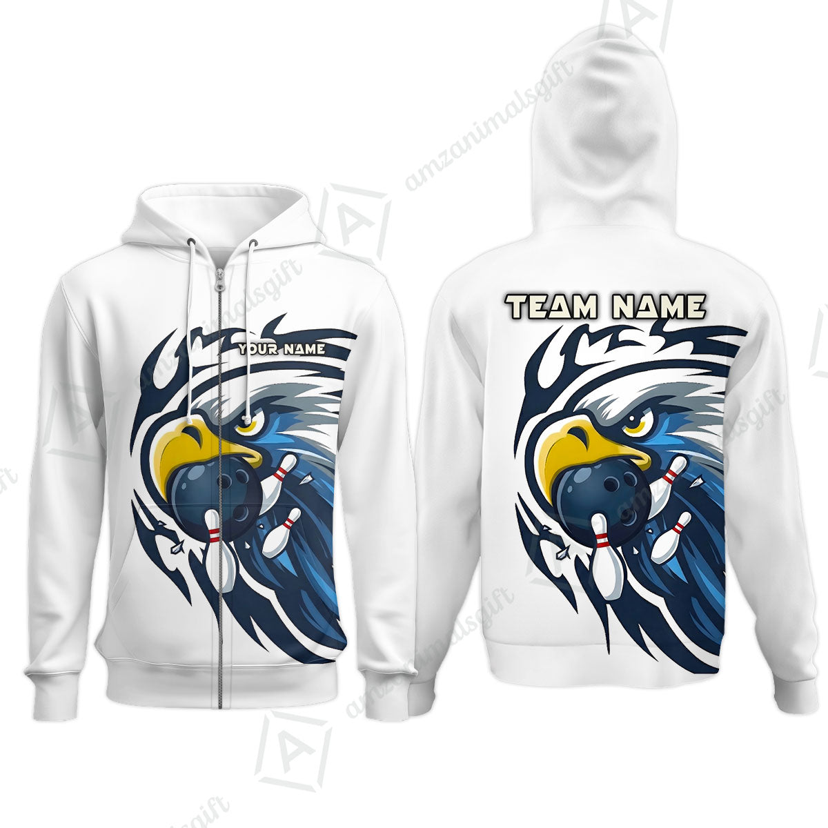 Custom Bowling Jersey Polo Shirt, Majestic Blue Eagle Mascot, Custom Bowling Jersey Team Shirt For Players With Name and Team Name