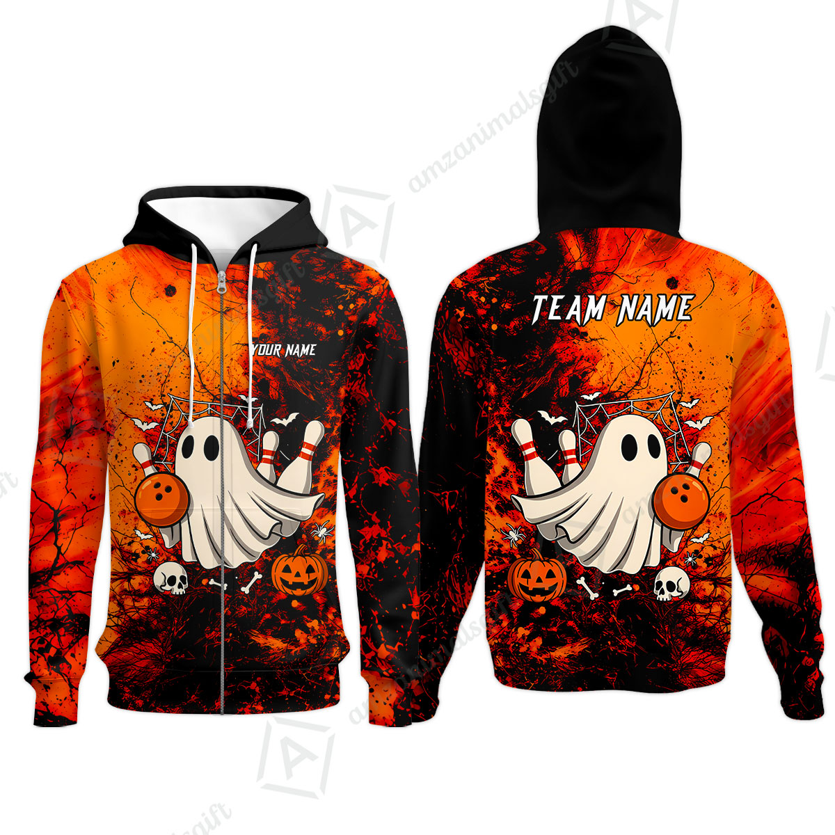 Customized Bowling Shirt, Halloween Ghost Boo Bowler, Personalized Polo Shirt For Players With Name & Team Name