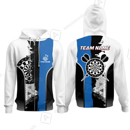 Custom Grunge Style Darts Team Jersey Polo Quarter-Zip Shirts, Custom Darts Team Jerseys Uniform, Personalized Name And Team Name