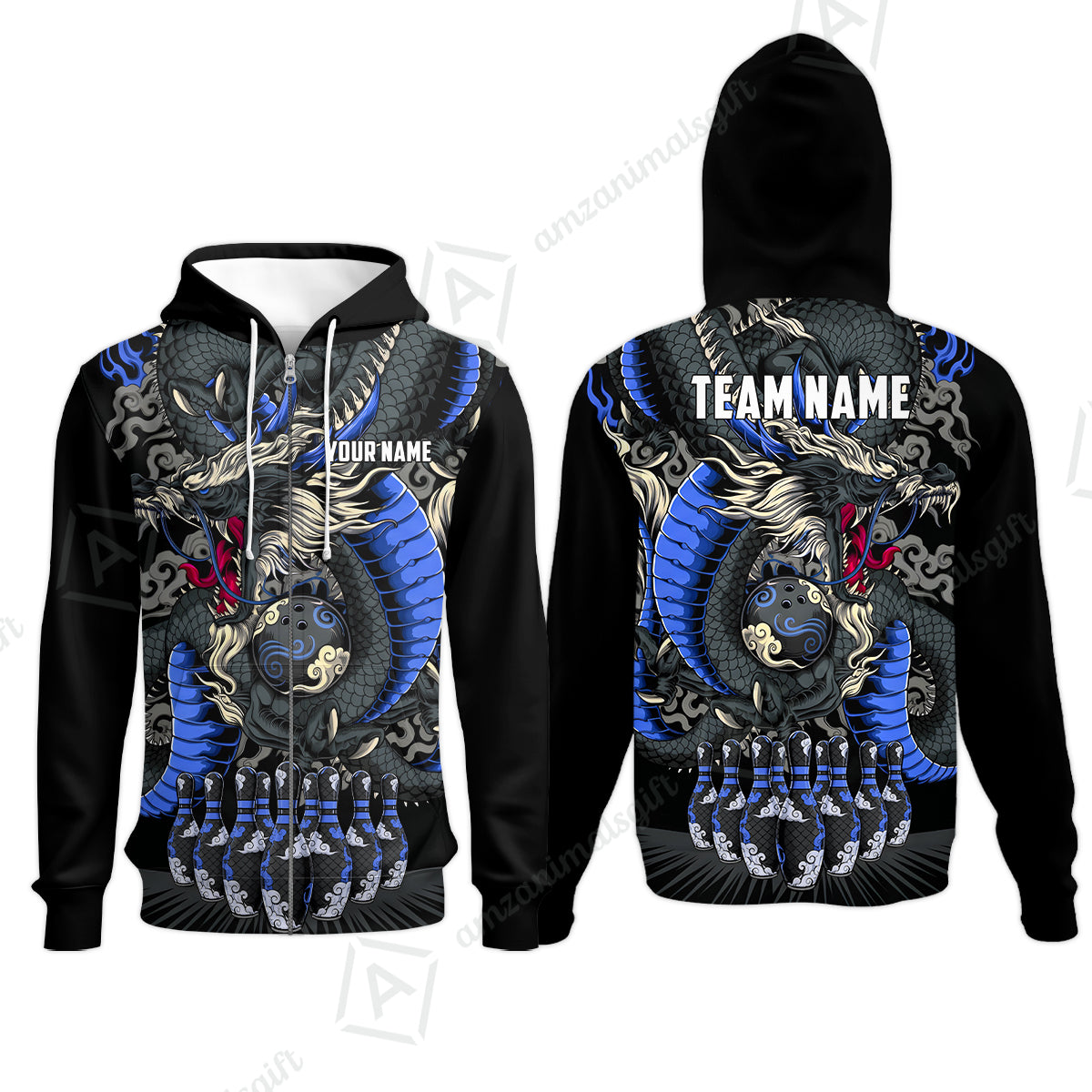Custom Bowling Jersey Polo Shirt, Oriental Jade Dragon & Classic Clouds, Custom Bowling Jersey Team Shirt For Players With Name & Team Name