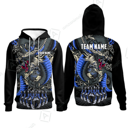Custom Bowling Jersey Polo Shirt, Oriental Jade Dragon & Classic Clouds, Custom Bowling Jersey Team Shirt For Players With Name & Team Name