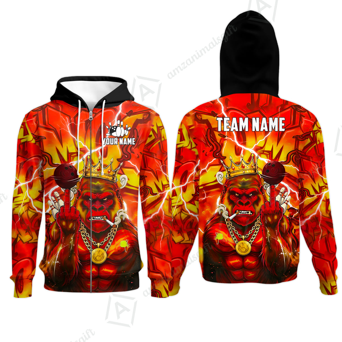 Custom Bowling Jersey Polo Shirt, Rebellious Gorilla King & Street Graffiti, Custom Bowling Jersey Team Shirt For Players With Name & Team Name