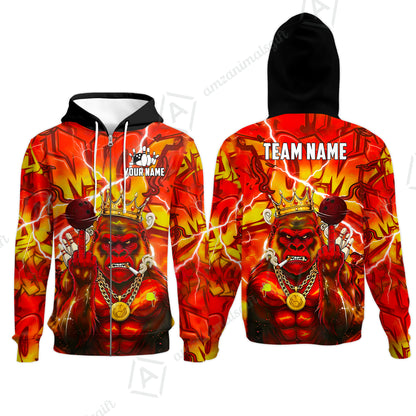 Custom Bowling Jersey Polo Shirt, Rebellious Gorilla King & Street Graffiti, Custom Bowling Jersey Team Shirt For Players With Name & Team Name