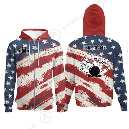 Custom Bowling Team Jerseys Polo Shirts, Bowling Sports American Flag uniforms - Personalized Name And Team Name