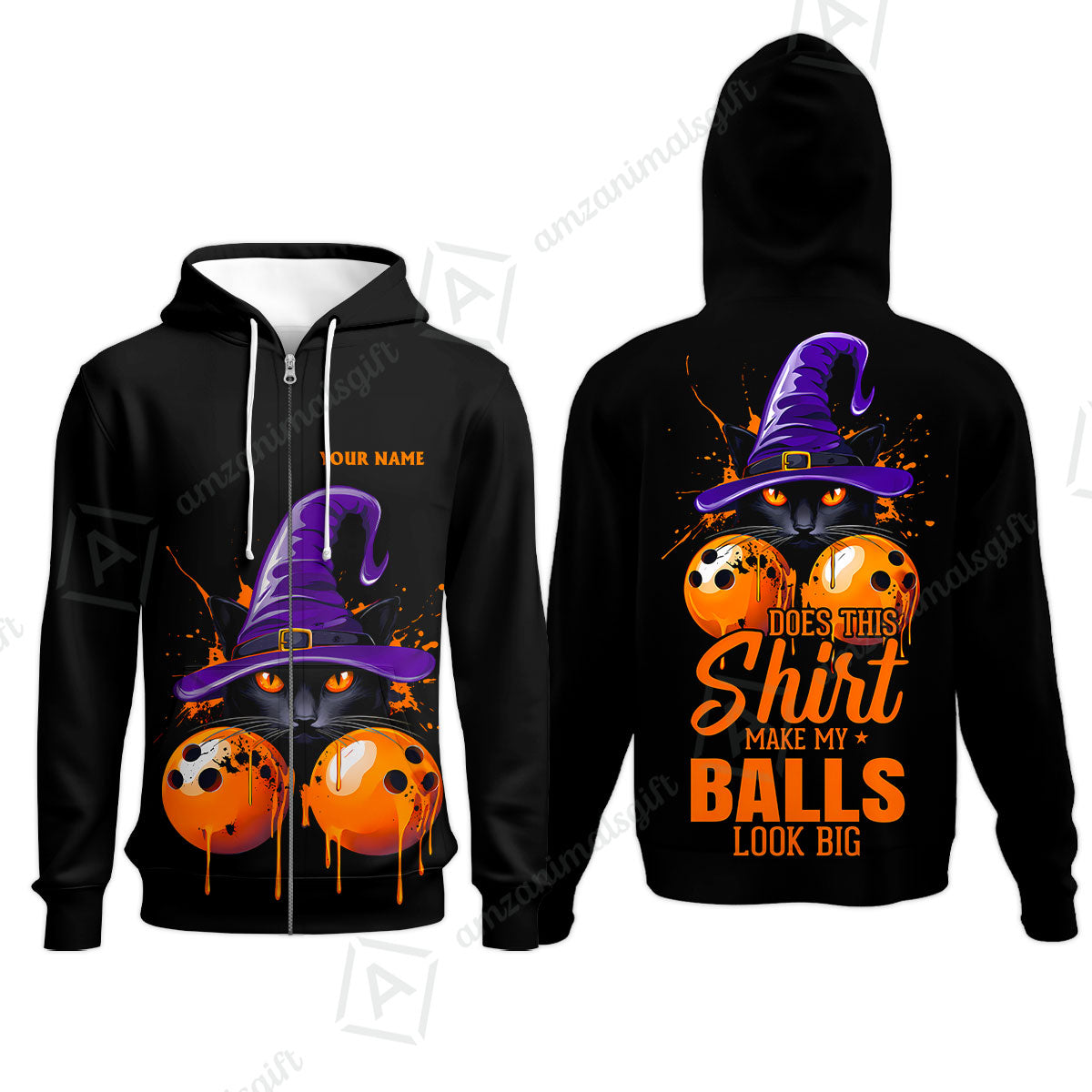 Custom Bowling Jersey Polo Shirt, Witch Cat Bowling, Does This Shirt Make My Balls Look Big, Personalized Name And Team Name