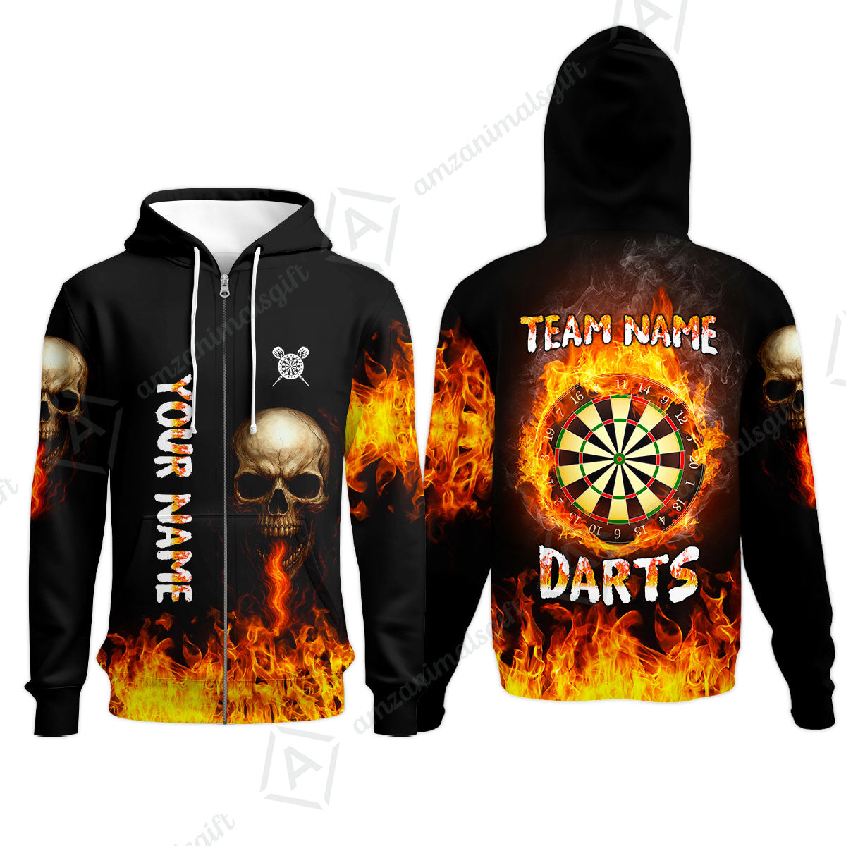 Customized Darts Team Polo Jersey, Darts Fire Skull Multi-Flame Dartboard Custom Uniform Team Shirt for Darts Players