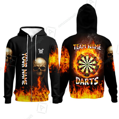 Customized Darts Team Polo Jersey, Darts Fire Skull Multi-Flame Dartboard Custom Uniform Team Shirt for Darts Players