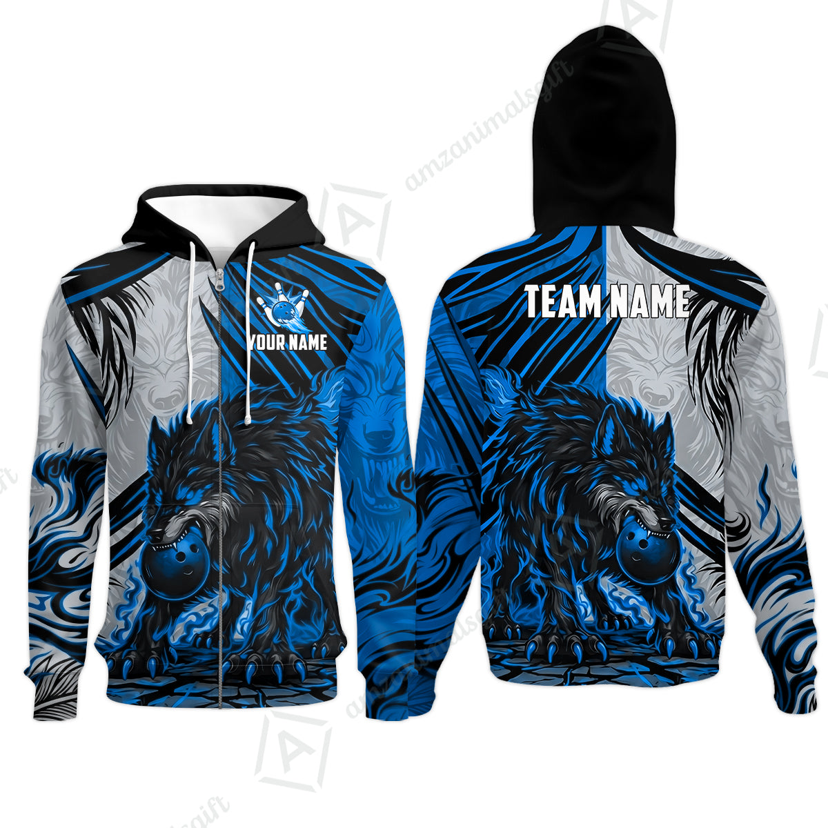 Custom Bowling Jersey Polo Shirt, Lone Wolf Strike & Emerald Frost, Custom Bowling Jersey Team Shirt For Players With Name & Team Name