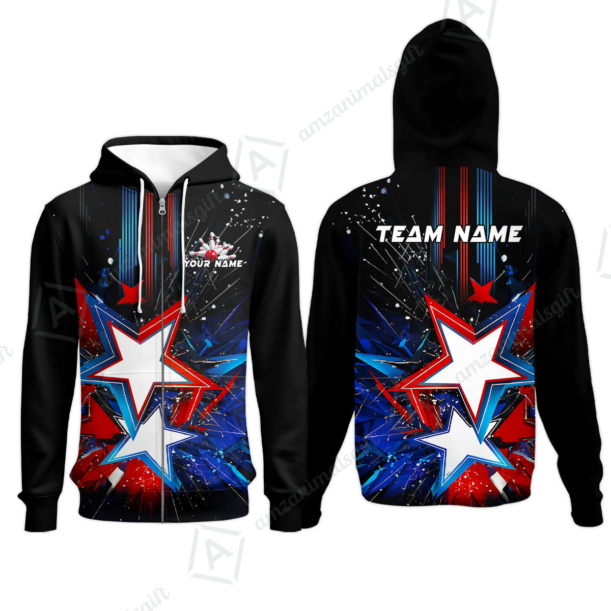Custom Abstract Patriotic Bowling Jersey Polo Shirt, Custom Abstract Patriotic Bowling Jersey Team Shirt For Players With Name & Team Name
