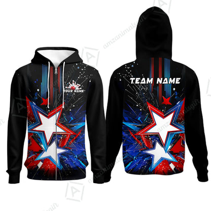 Custom Abstract Patriotic Bowling Jersey Polo Shirt, Custom Abstract Patriotic Bowling Jersey Team Shirt For Players With Name & Team Name
