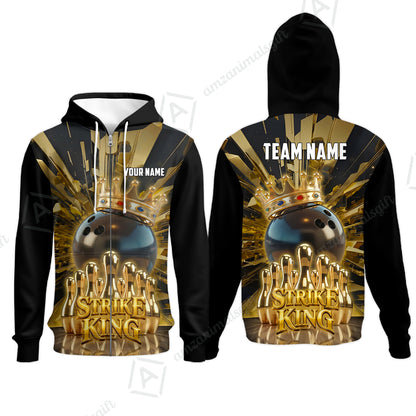 Custom Bowling Jersey Polo Shirt, Luxury Gold Strike King Crown, Custom Bowling Jersey Team Shirt For Players With Name and Team Name
