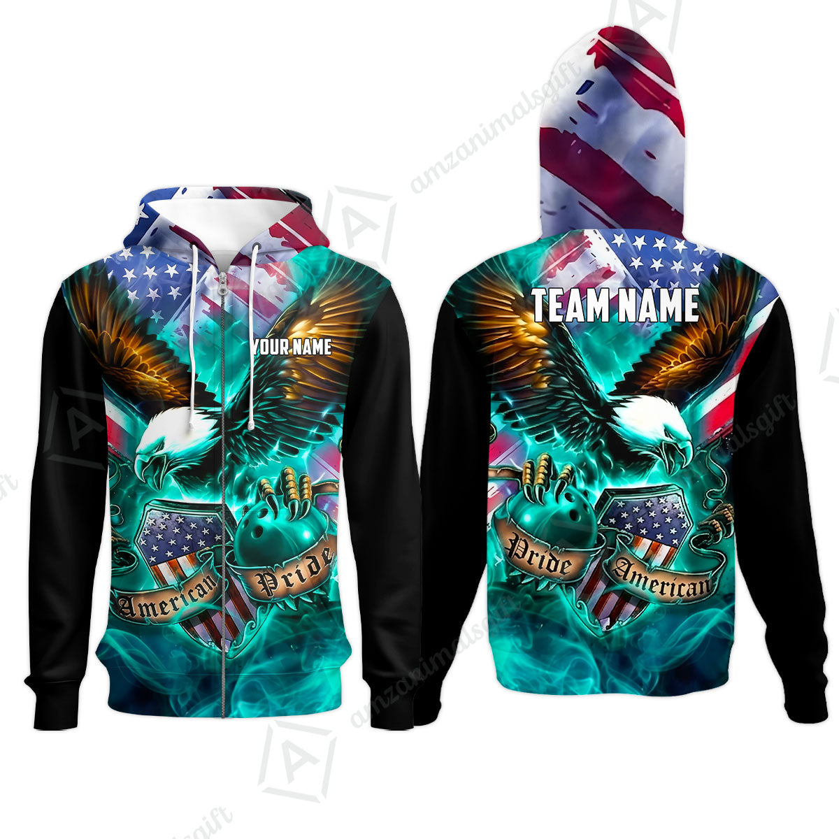 Custom Bowling Jersey Polo Shirt, American Pride Eagle, Personalized Name & Team Name