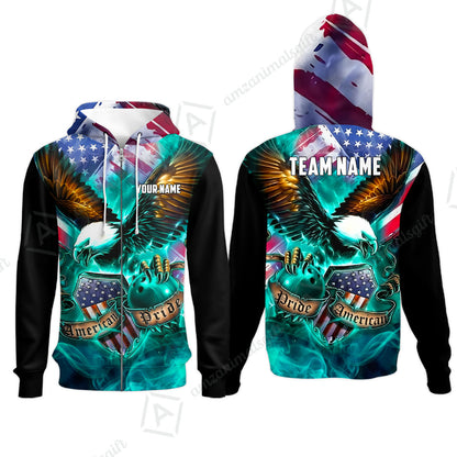 Custom Bowling Jersey Polo Shirt, American Pride Eagle, Personalized Name & Team Name