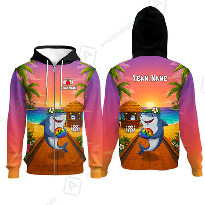Custom Bowling Jersey Polo Shirt, Shark Strike, Custom Bowling Jersey Team Shirt For Players With Name and Team Name