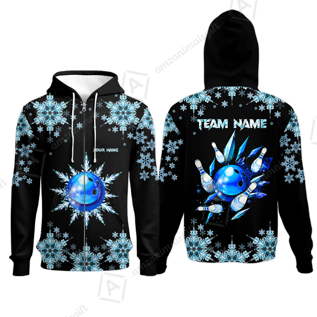 Snowflake Ice Custom Bowling Team Jerseys Polo Shirts, Christmas Ice Bowling uniforms - Bowling Polo Personalized Name And Team Name