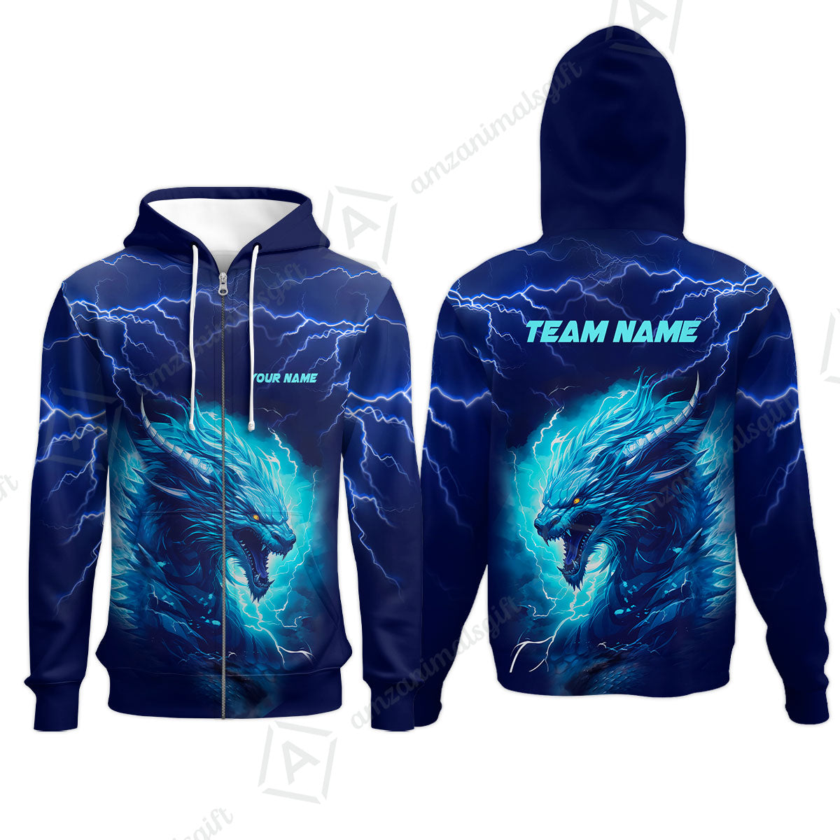 Bowling Customized Jersey Shirt Navy Blue Lightning Thunder Dragon Quarter Zip Bowling Shirt For Bowlers, Bowling Team