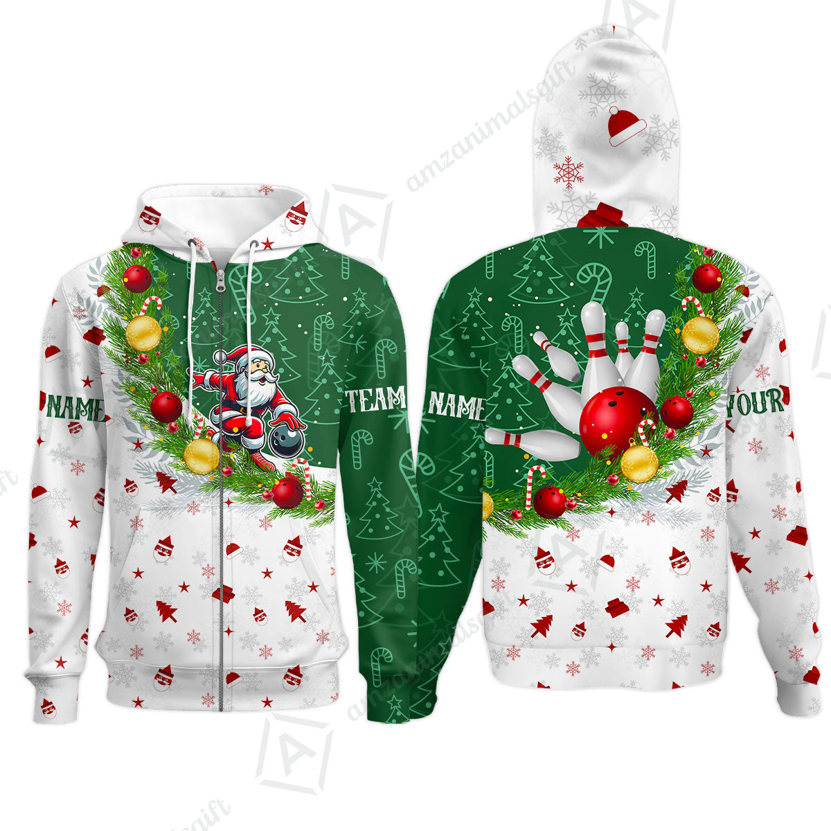 Custom Christmas Santa Bowling Team Jerseys Polo Shirts, Christmas Santa Bowling uniforms - Bowling Polo Personalized Name And Team Name